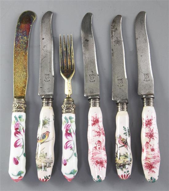 A Continental porcelain handled silver-gilt knife and fork, mid 19th century, 20cm